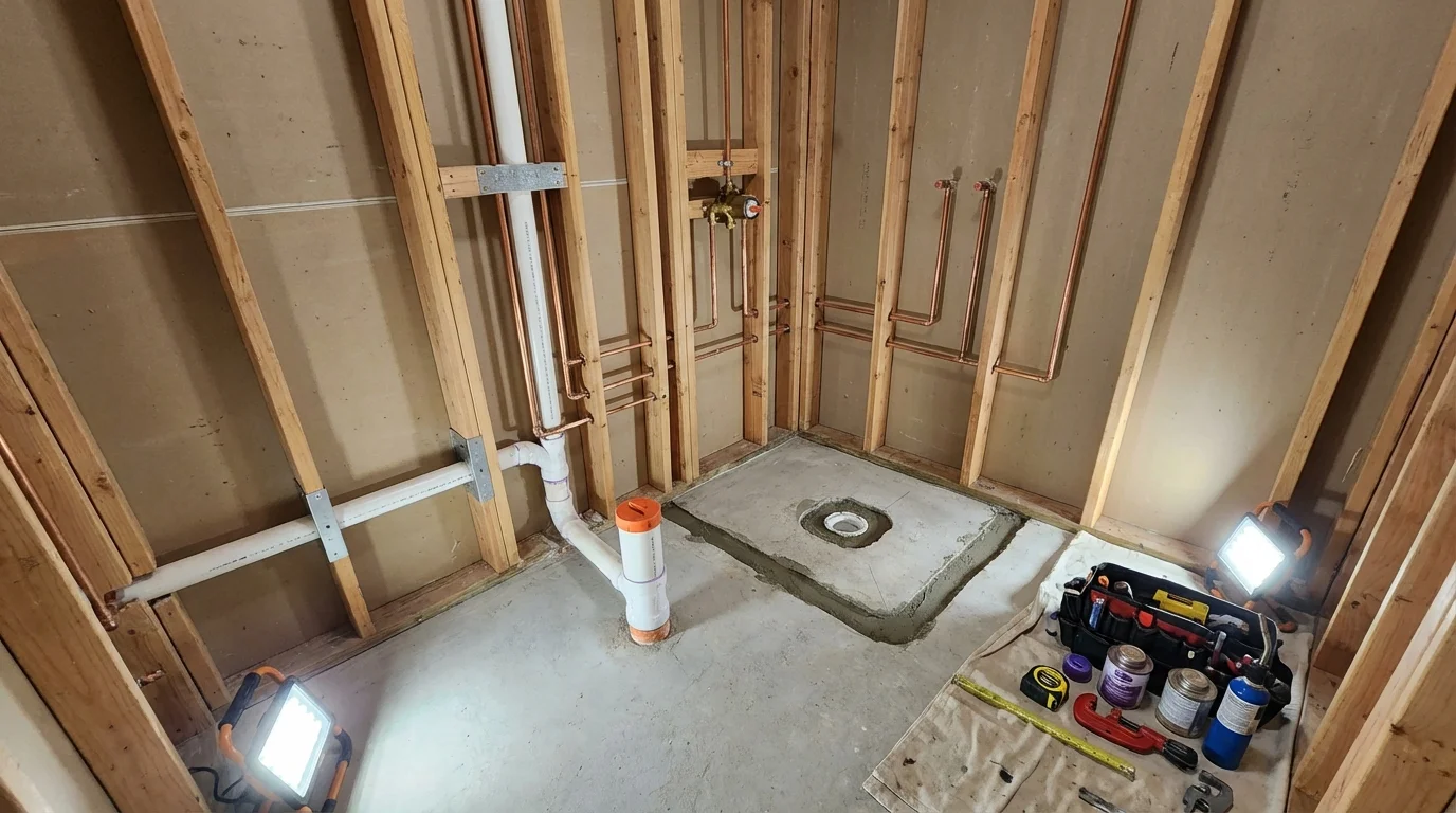 Bathroom rough-in plumbing during remodel by Johns Plumbing LLC in Kissimmee