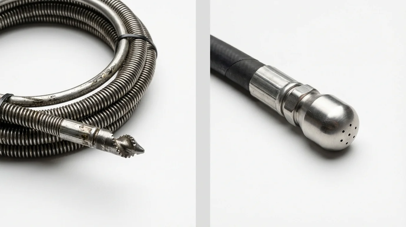 Drain snake cable and hydro jetting nozzle used for drain cleaning in Kissimmee, FL