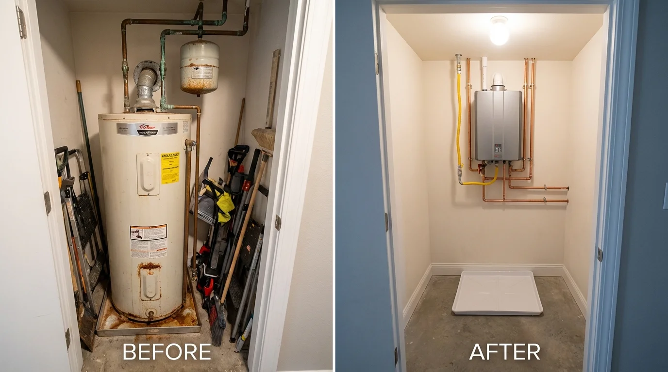 Tank water heater versus wall-mounted tankless unit comparison for Kissimmee, FL homeowners