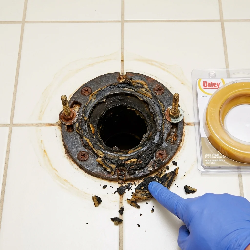 Failed wax ring showing water seepage at the base of a toilet in a Kissimmee, FL home